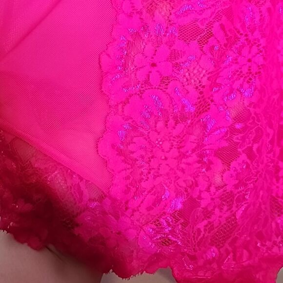 2X 18W 20W Pink Floral Lace Stretch Bodysuit Strappy Lingerie Wireless Plussize - Picture 5 of 10